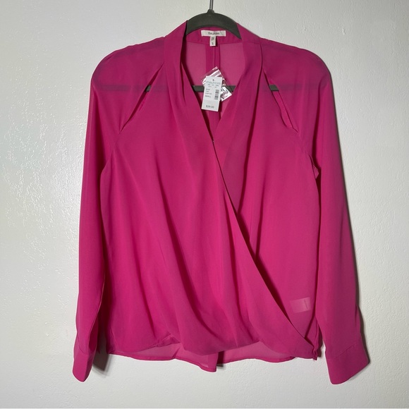 NWT, Maurices Sheer Faux Wrap Blouse. Size Small. Bright Pink. Cutouts - Picture 1 of 9